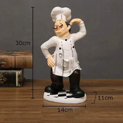 Whimsical white bearded chef resin figure set kitchen decor