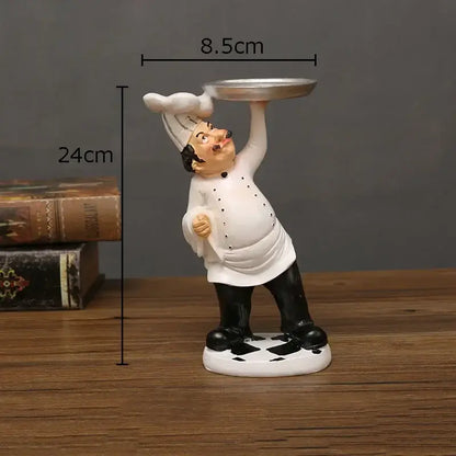 Whimsical white bearded chef resin figure set kitchen decor
