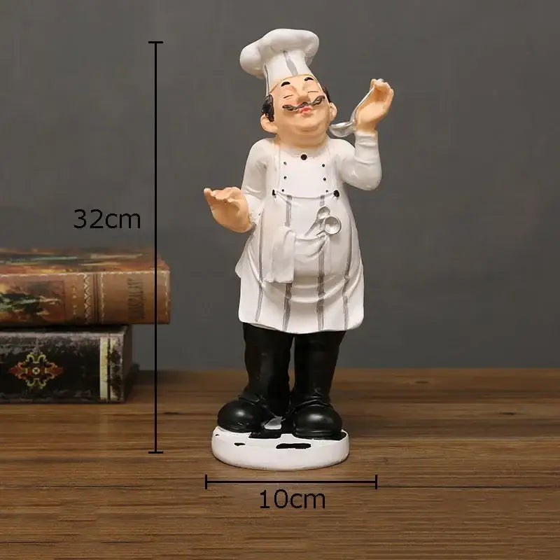 Whimsical white bearded chef resin figure set kitchen decor