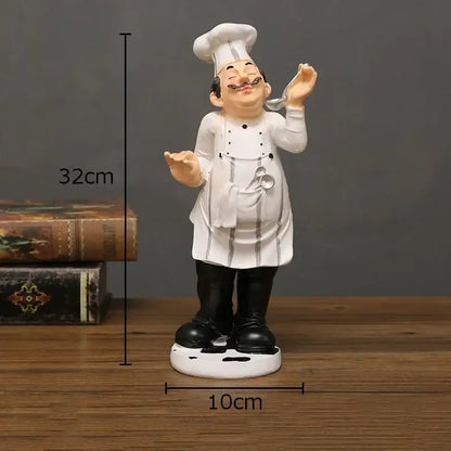 Whimsical white bearded chef resin figure set kitchen decor