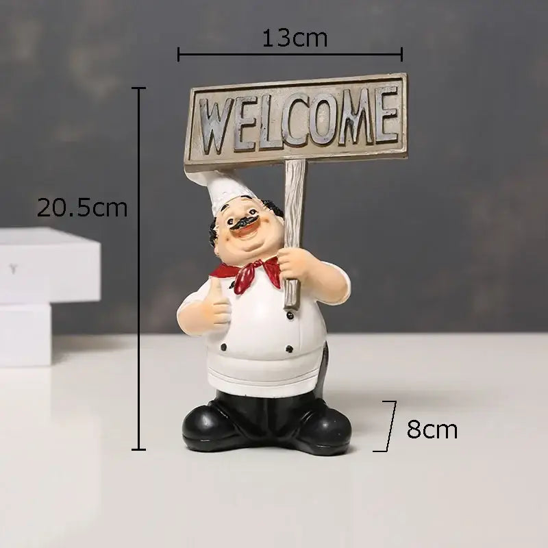 Whimsical white bearded chef resin figure set kitchen decor