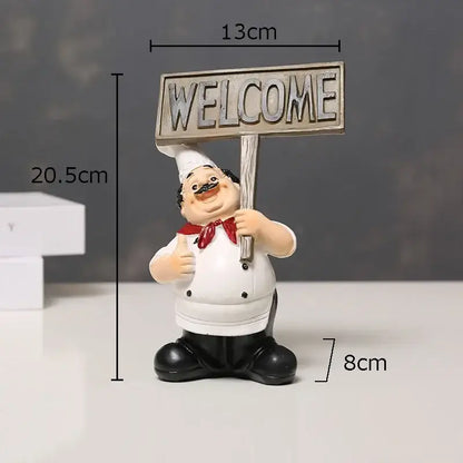 Whimsical white bearded chef resin figure set kitchen decor