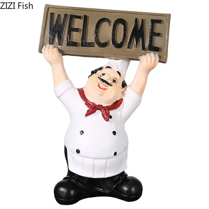 Whimsical white bearded chef resin figure set kitchen decor
