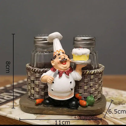 Whimsical white bearded chef resin figure set kitchen decor