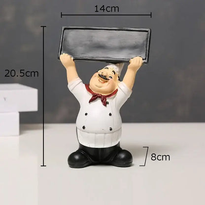 Whimsical white bearded chef resin figure set kitchen decor