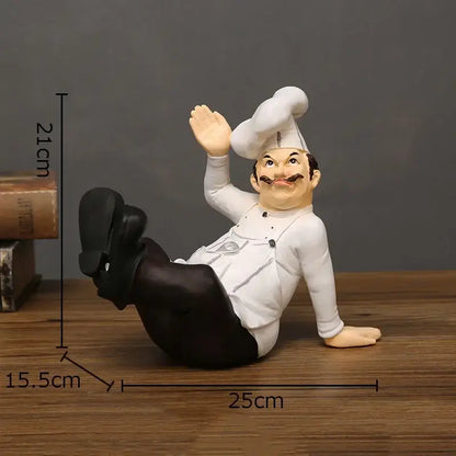 Whimsical white bearded chef resin figure set kitchen decor