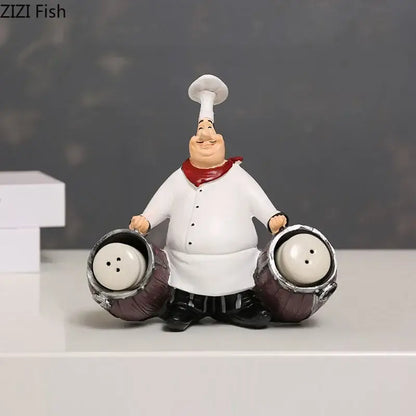 Whimsical white bearded chef resin figure set kitchen decor