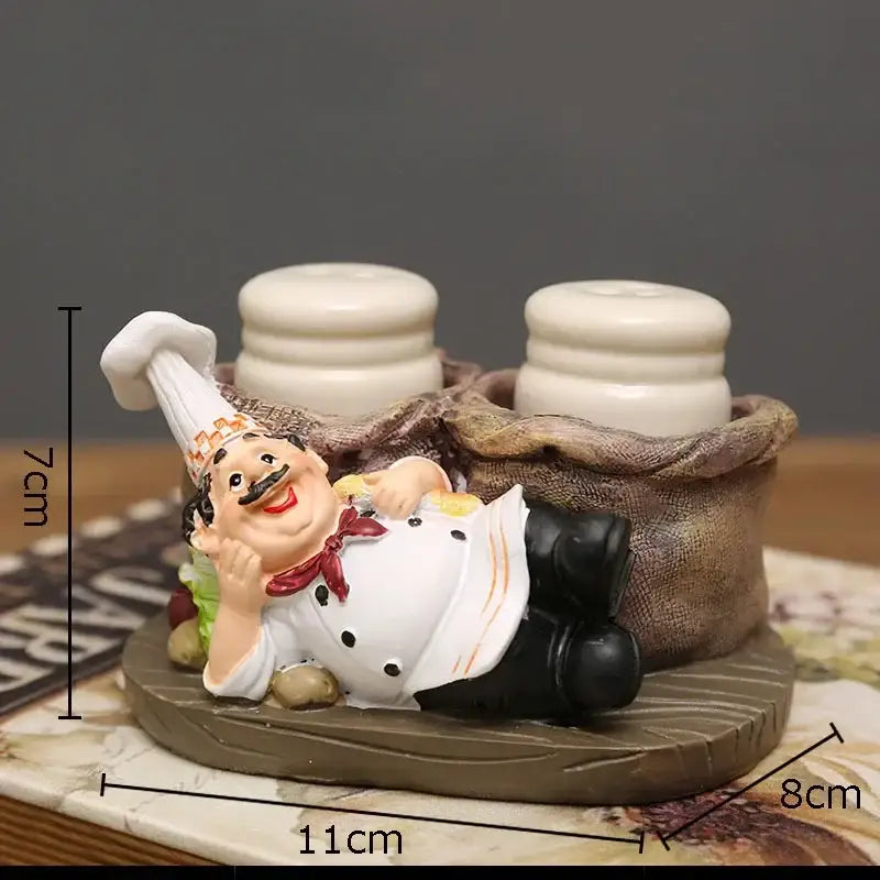 Whimsical white bearded chef resin figure set kitchen decor