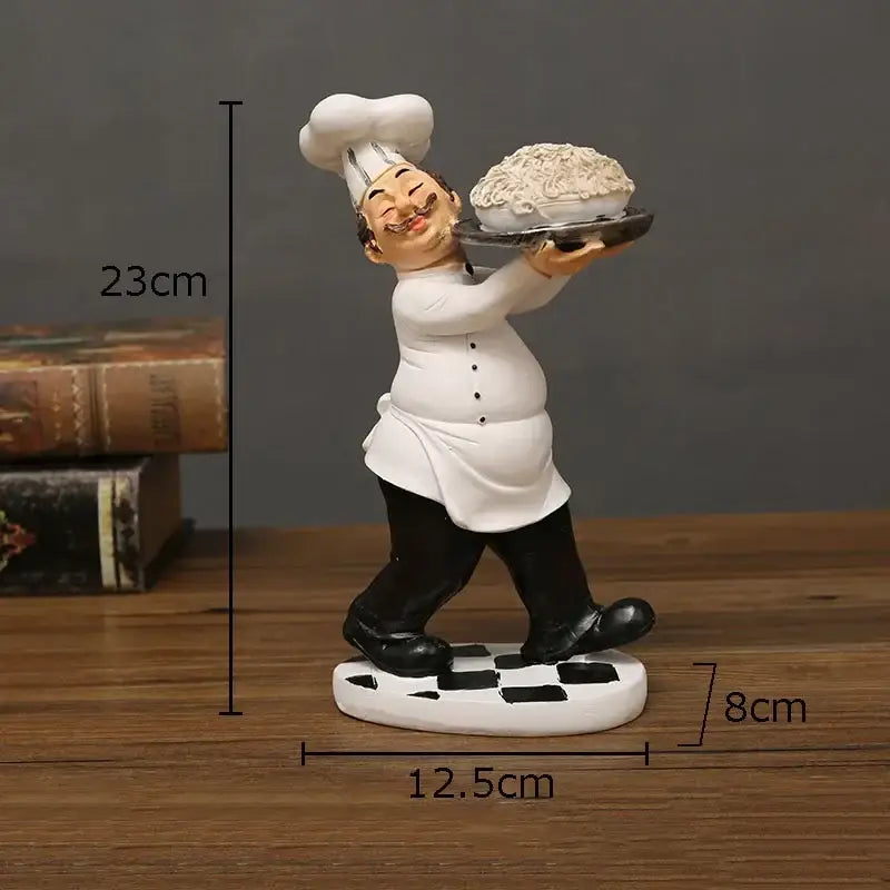Whimsical white bearded chef resin figure set kitchen decor