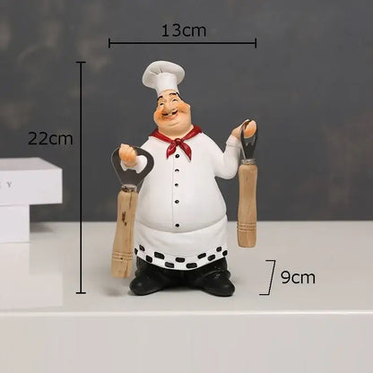 Whimsical white bearded chef resin figure set kitchen decor