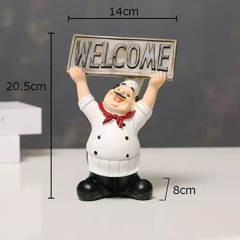 Whimsical white bearded chef resin figure set kitchen decor