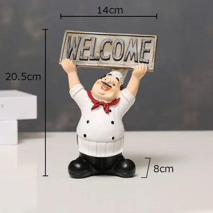 Whimsical white bearded chef resin figure set kitchen decor