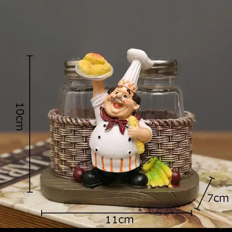 Whimsical white bearded chef resin figure set kitchen decor