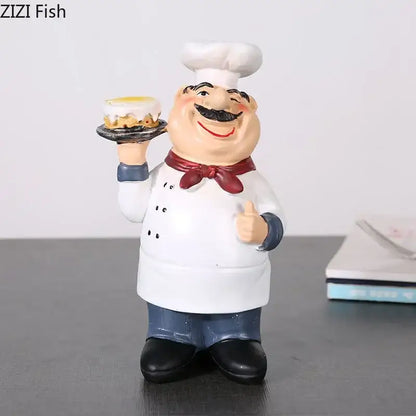 Whimsical white bearded chef resin figure set kitchen decor