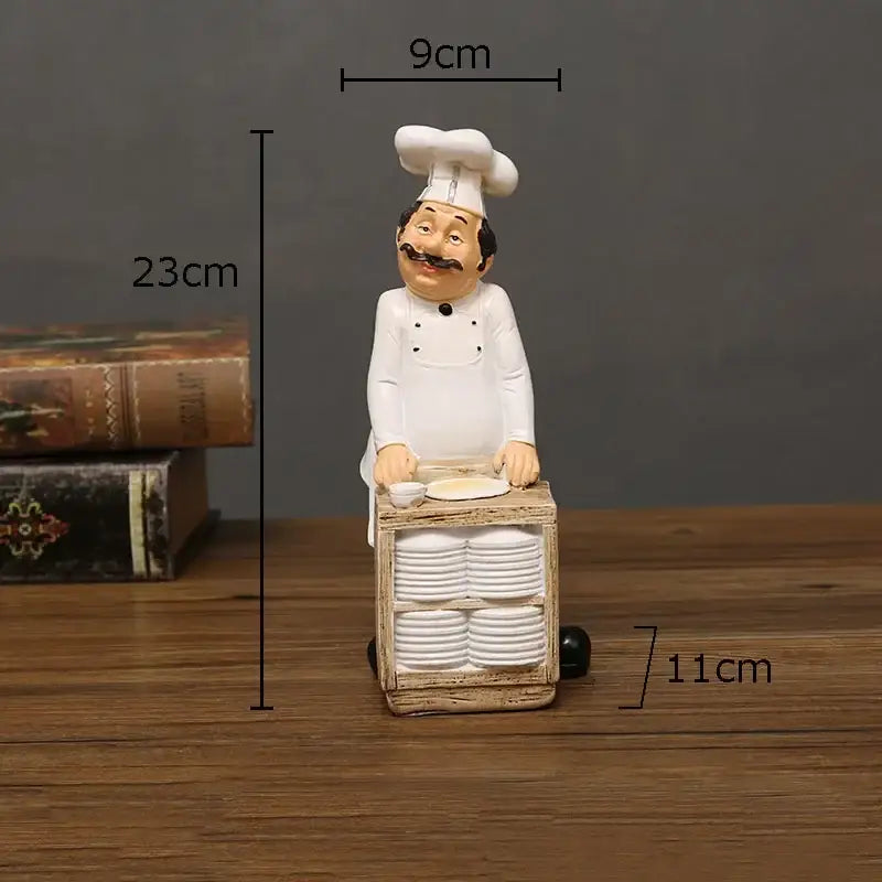 Whimsical white bearded chef resin figure set kitchen decor