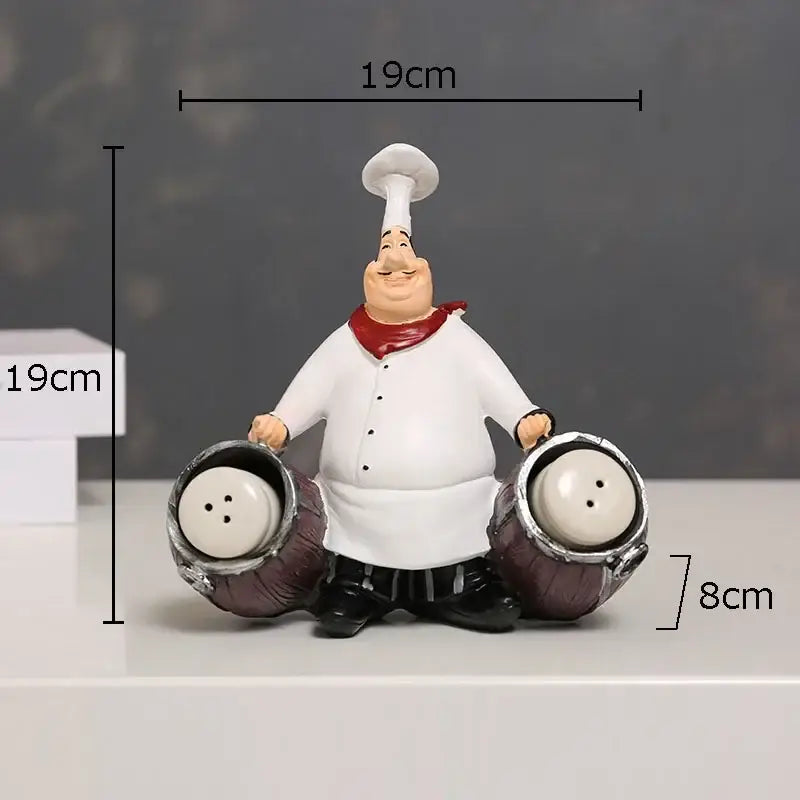 Whimsical white bearded chef resin figure set kitchen decor