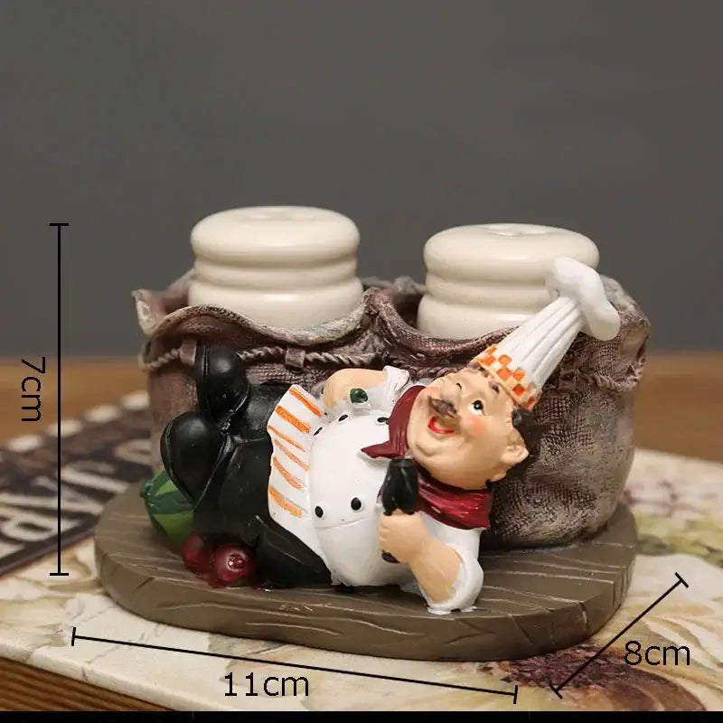 Whimsical white bearded chef resin figure set kitchen decor