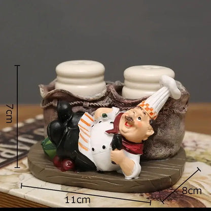 Whimsical white bearded chef resin figure set kitchen decor