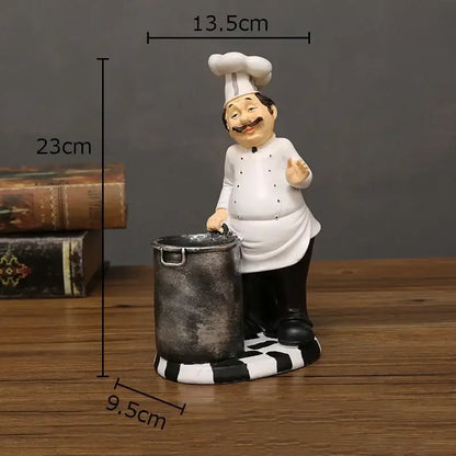 Whimsical white bearded chef resin figure set kitchen decor
