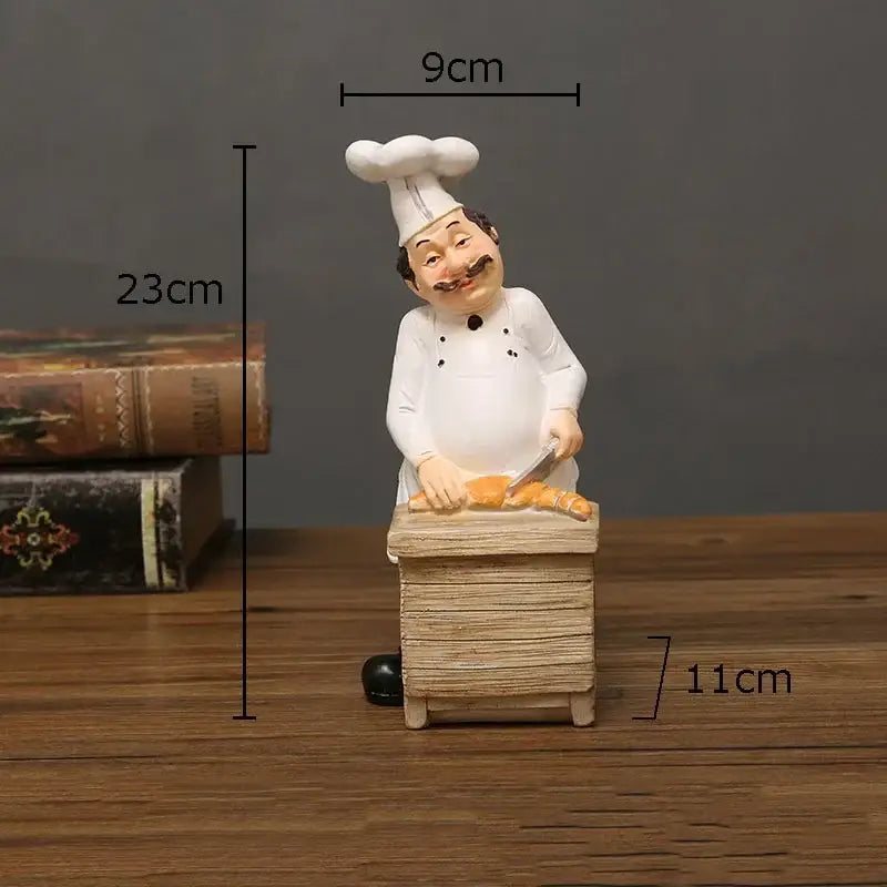 Whimsical white bearded chef resin figure set kitchen decor
