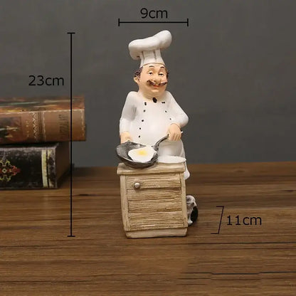 Whimsical white bearded chef resin figure set kitchen decor