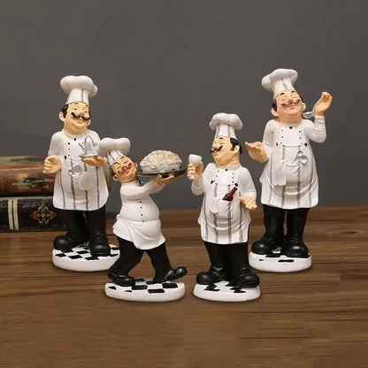 Whimsical white bearded chef resin figure set kitchen decor
