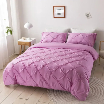 White 3d pinch pleat duvet cover set bedroom diamond pattern bedding
