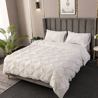 White 3d pinch pleat duvet cover set bedroom diamond pattern bedding