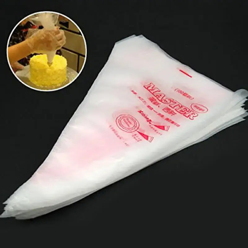 White 50 piece disposable pastry bags and tips set for kitchen baking
