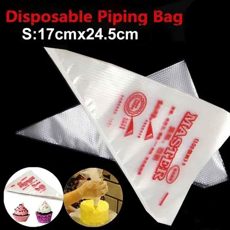 White 50 piece disposable pastry bags and tips set for kitchen baking