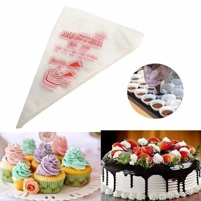 White 50 piece disposable pastry bags and tips set for kitchen baking