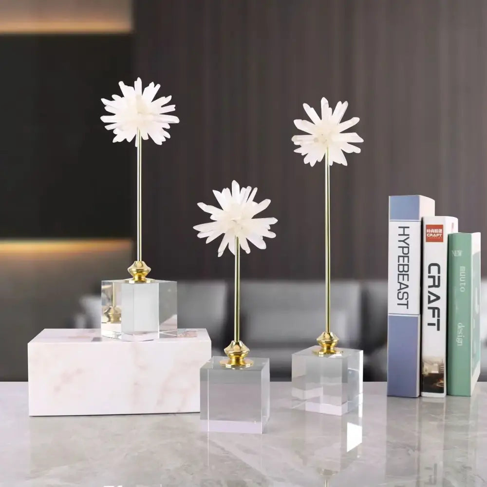 White agate flower home decor figurine living room marble base