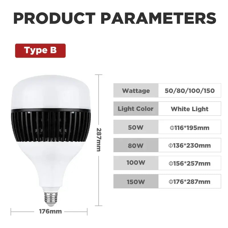 White and black 100w e27 led bulb kitchen high power light