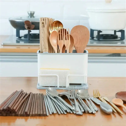 White and black double grid cutlery organizer kitchen utensil holder