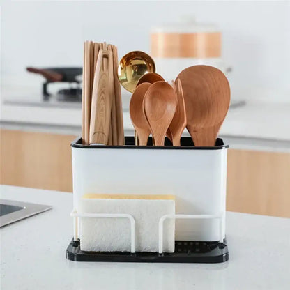 White and black double grid cutlery organizer kitchen utensil holder