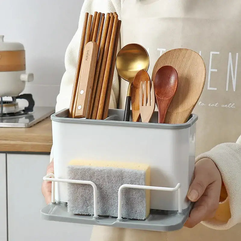 White and black double grid cutlery organizer kitchen utensil holder