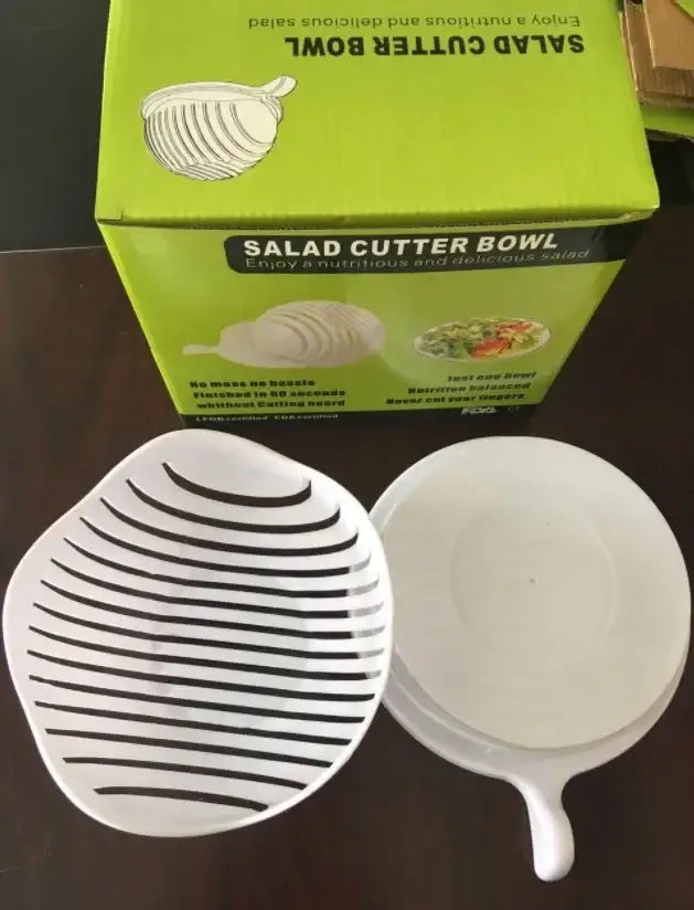 White and black easy salad cutter bowl kitchen vegetable slicer