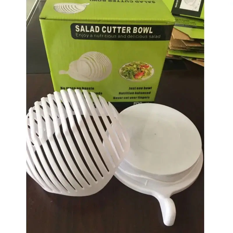 White and black easy salad cutter bowl kitchen vegetable slicer