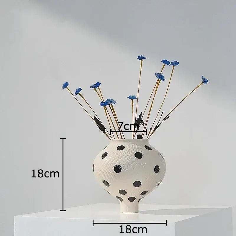 White and black polka dot wavy ceramic vase living room decor
