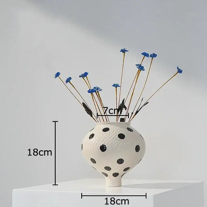 White and black polka dot wavy ceramic vase living room decor