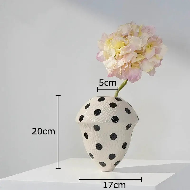 White and black polka dot wavy ceramic vase living room decor