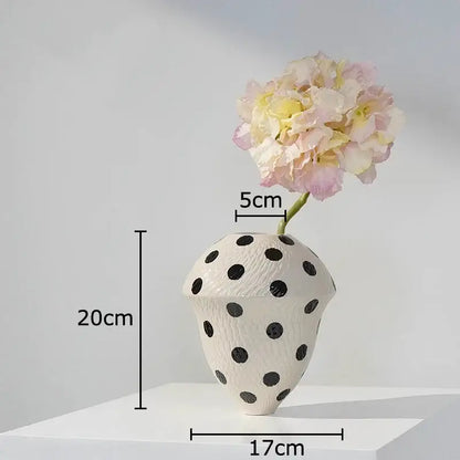 White and black polka dot wavy ceramic vase living room decor