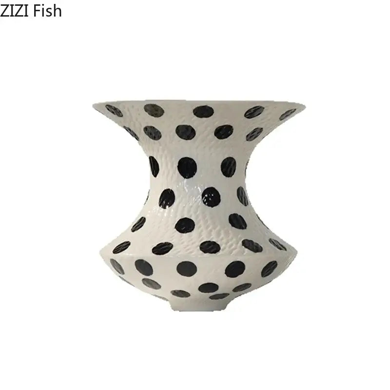 White and black polka dot wavy ceramic vase living room decor