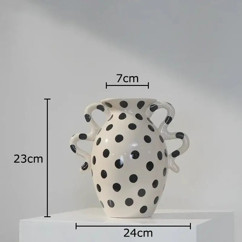 White and black polka dot wavy ceramic vase living room decor