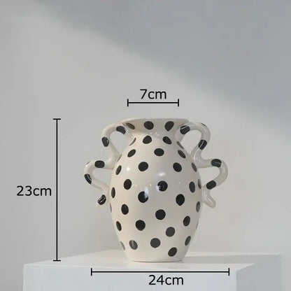 White and black polka dot wavy ceramic vase living room decor