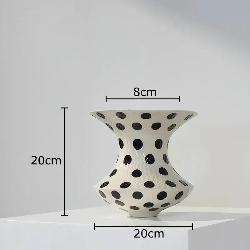 White and black polka dot wavy ceramic vase living room decor