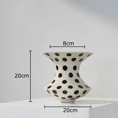 White and black polka dot wavy ceramic vase living room decor