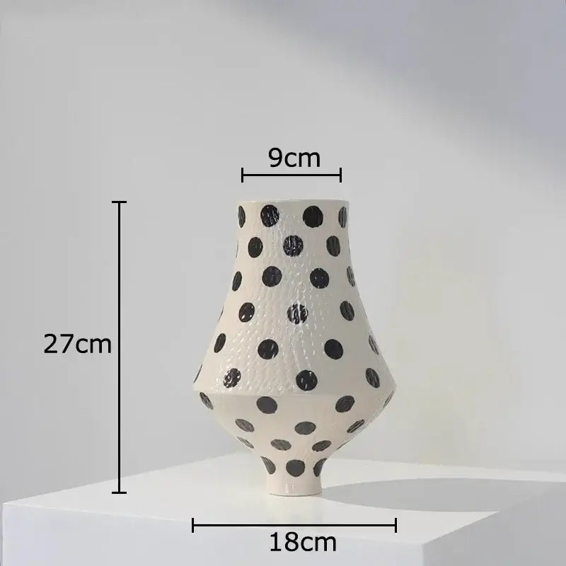 White and black polka dot wavy ceramic vase living room decor