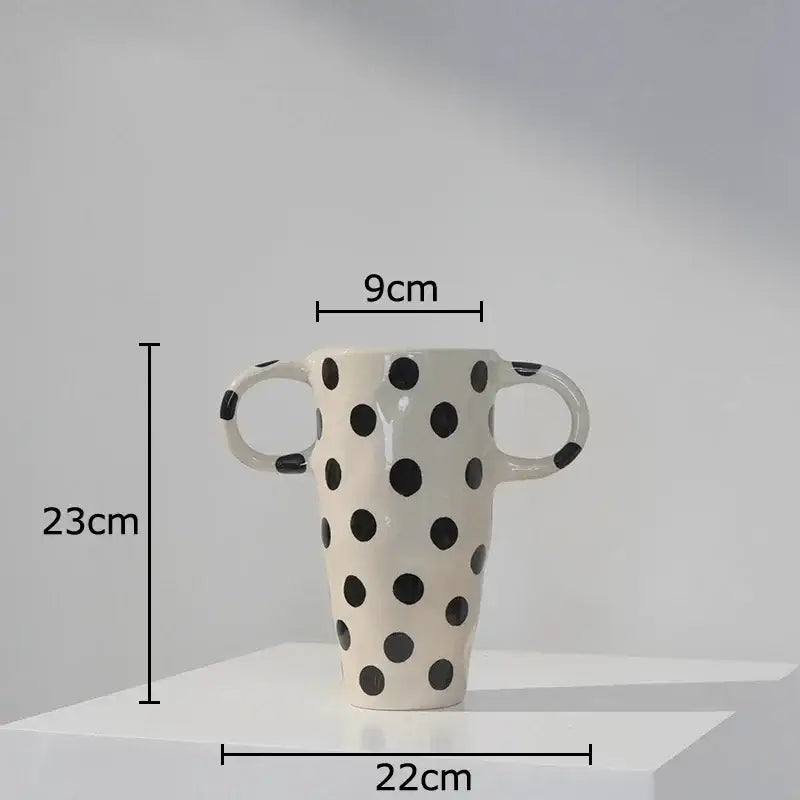 White and black polka dot wavy ceramic vase living room decor