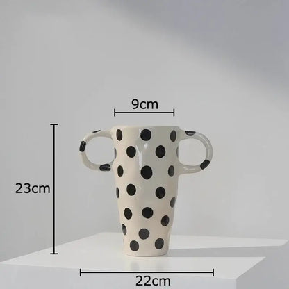 White and black polka dot wavy ceramic vase living room decor